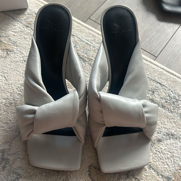 MARC FISHER Womens Gray Dellian Square Toe Slip On Leather Heeled Sandal - Picture 5 of 8